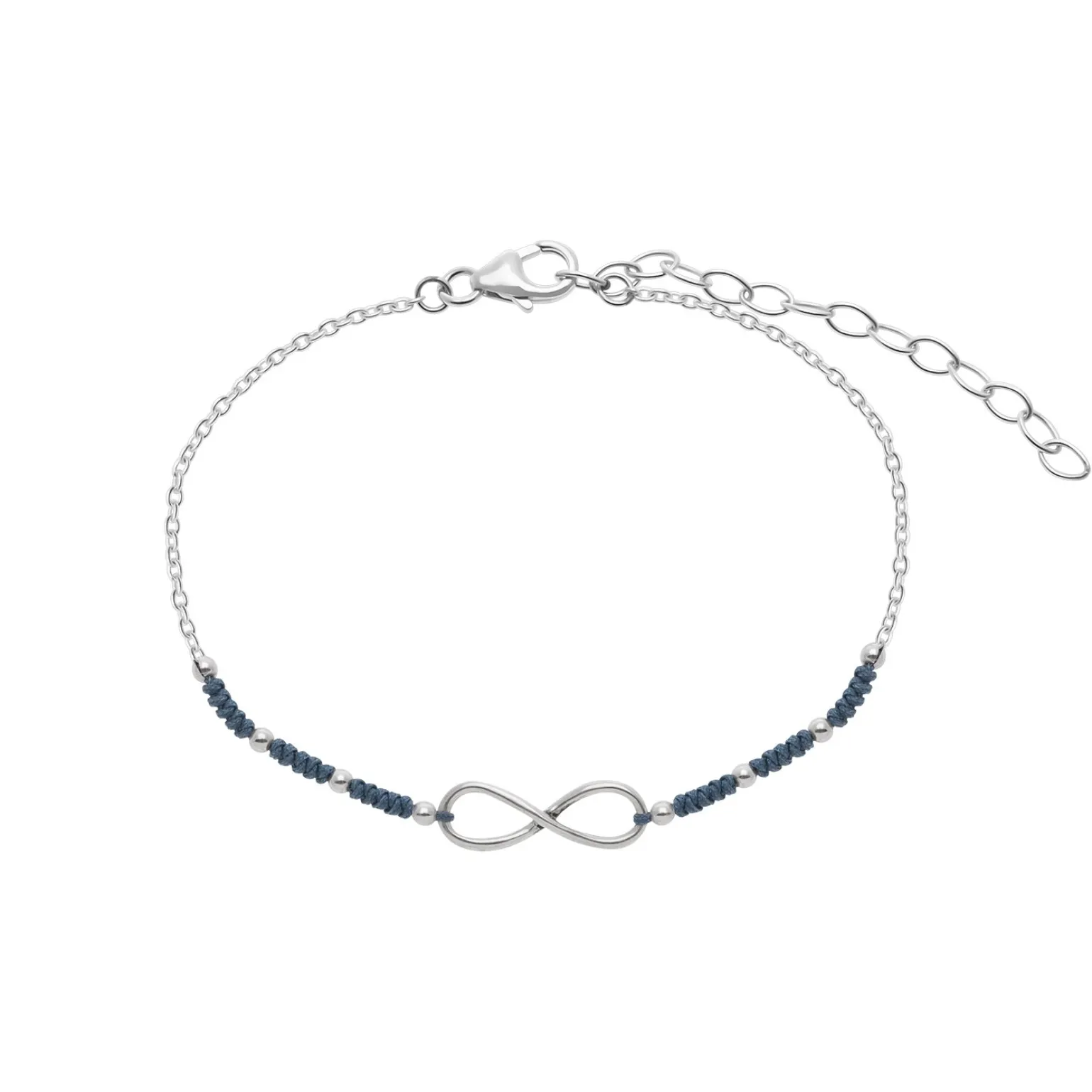 Gift box, armband in flesje, infinity teken met blauwe stof