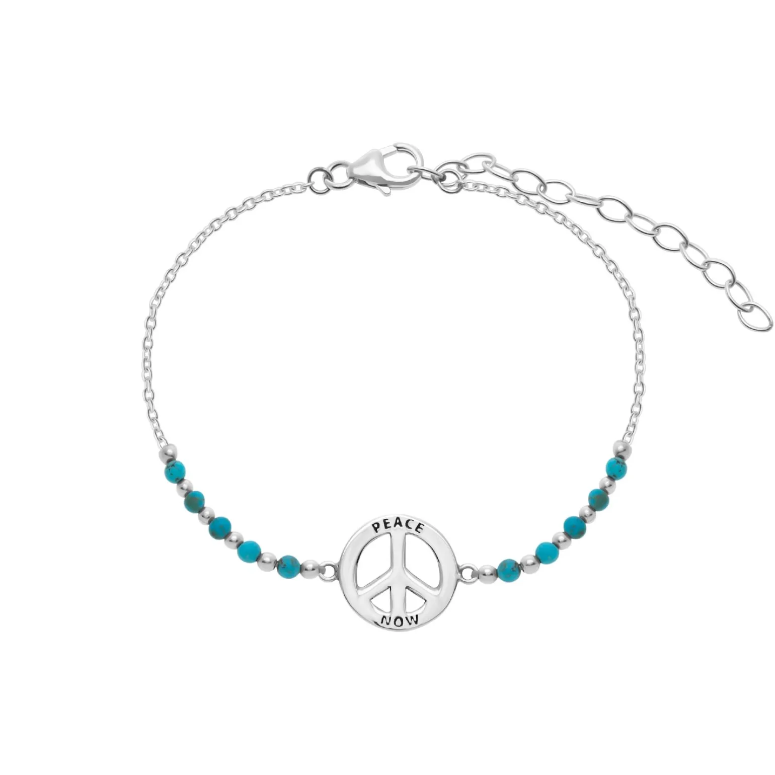 Gift box, armband in flesje, peace teken met blauwe kralen