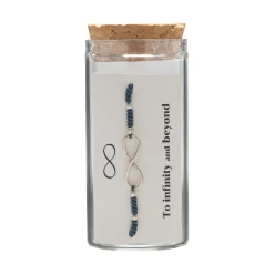 Gift box, armband in flesje, infinity teken met blauwe stof