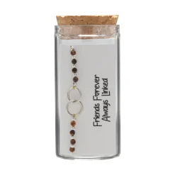 Gift box, armband in flesje, verbonden ringen en bruine kralen