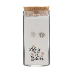Gift box, oorstekers in flesje, schelp en zeester met kristal