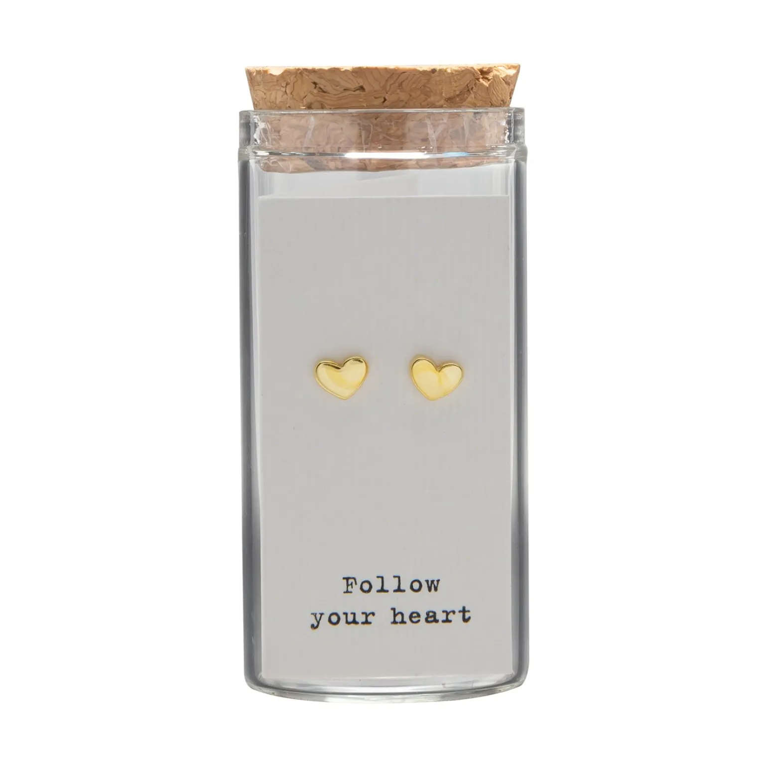 Gift box, oorstekers in flesje, gold plated hartjes