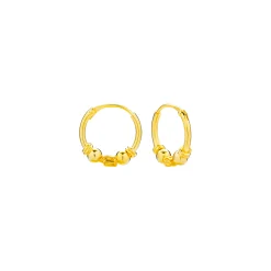 Gold plated Bali hoops met slingertje, bolletjes en spiraaltjes