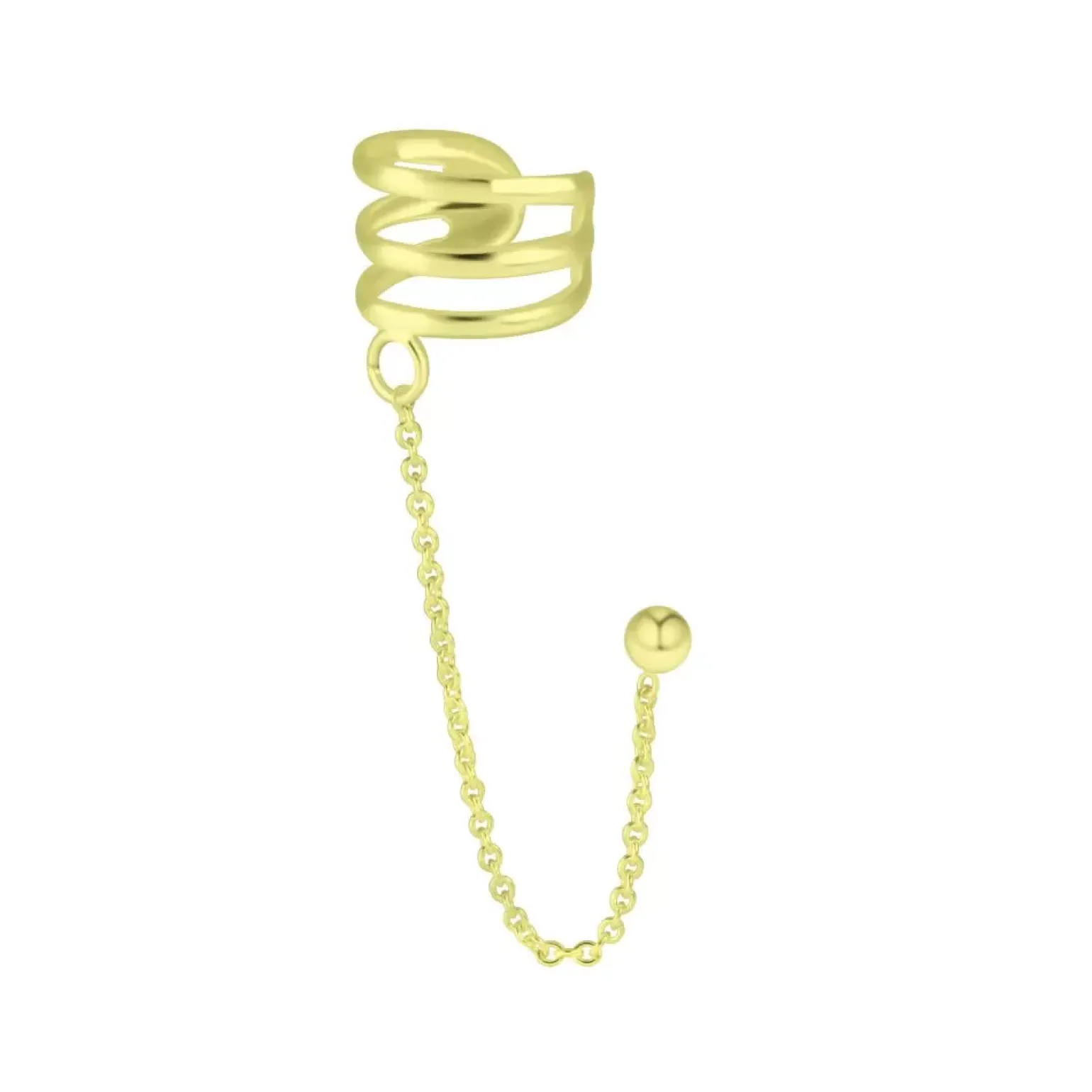 Gold plated ear cuff, drie banden met chain
