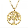 Gold plated ketting met hanger, tree of life met kristallen