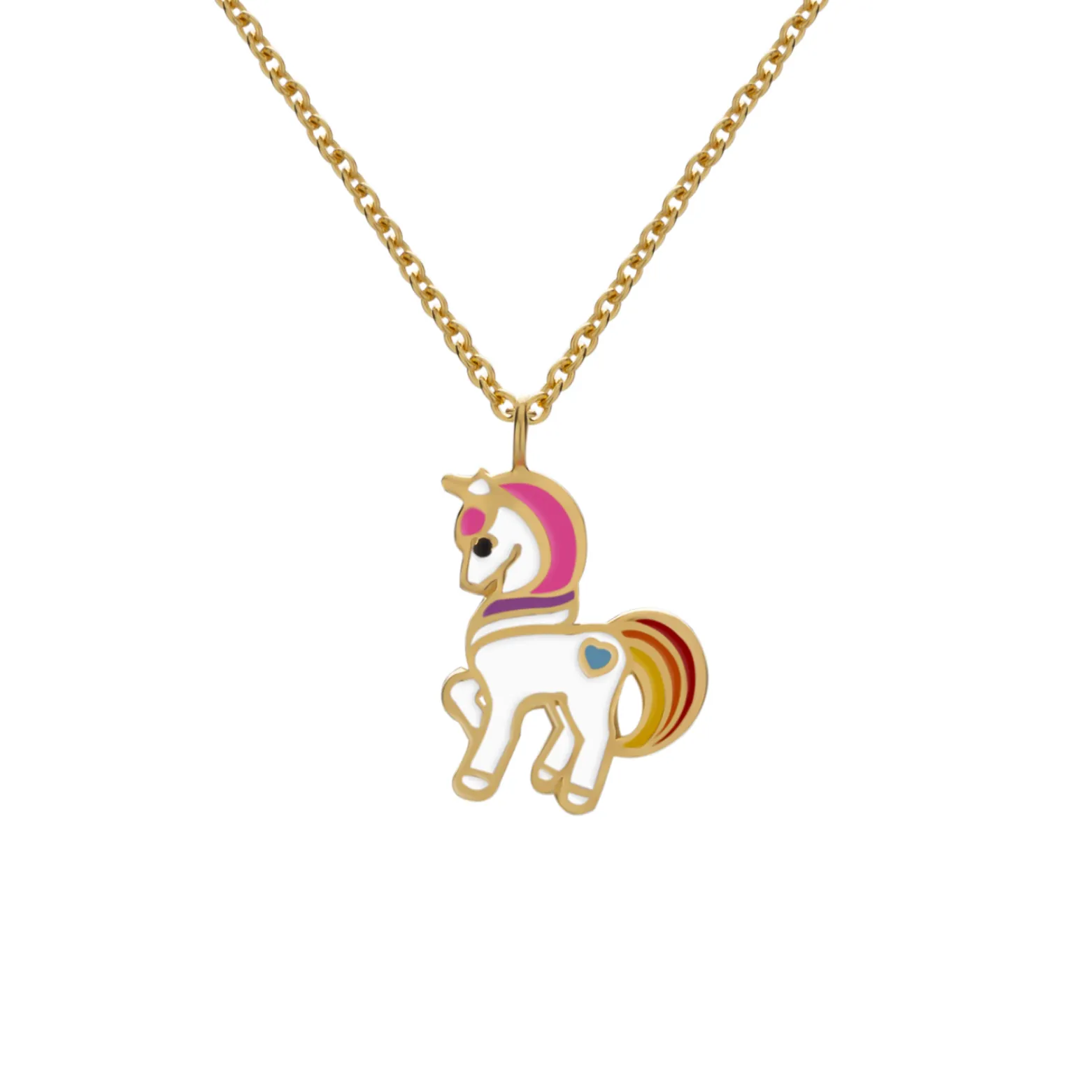Gold plated ketting met hanger, eenhoorn met roze manen