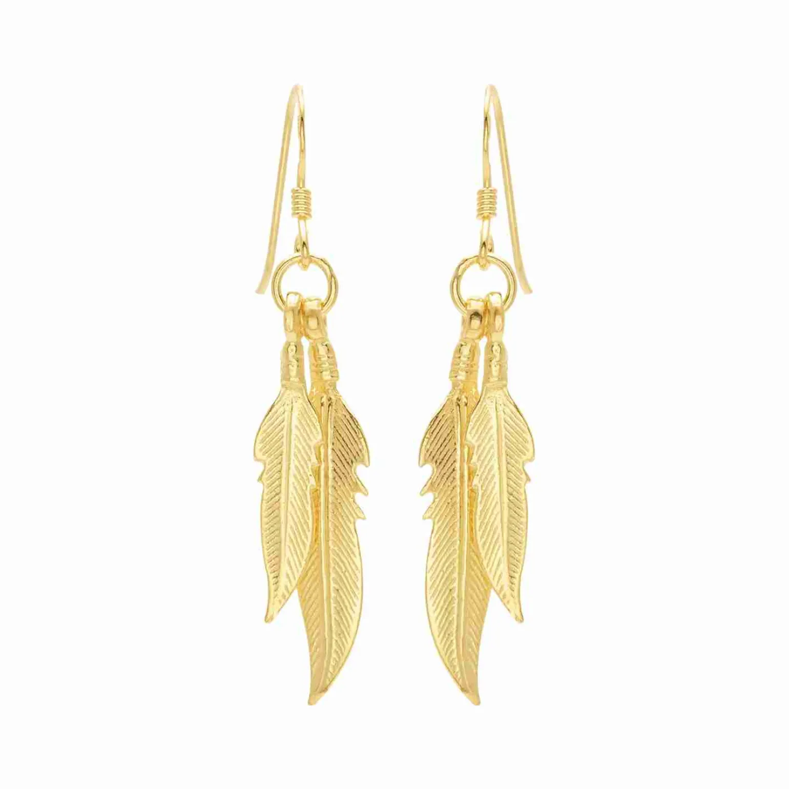 Gold plated oorhangers, dubbele veren