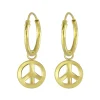 Gold plated oorringen met vredesteken hanger