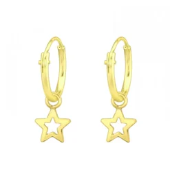 Gold plated oorringen met hanger, sterretje met opening