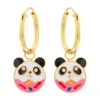 Gold plated oorringen met hanger, panda donut
