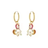 Gold plated oorringen met hanger, eenhoorn met roze manen