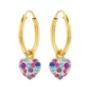 Gold plated oorringen met hanger, hart met kristallen