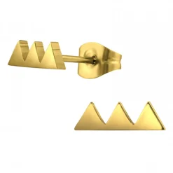 Gold plated oorstekers, rij driehoekjes