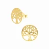 Gold plated oorstekers, cirkel met sierlijke tree of life