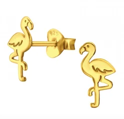 Gold plated oorstekers, flamingo