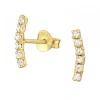 Gold plated oorstekers, gebogen staafje met kristallen