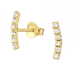 Gold plated oorstekers, gebogen staafje met kristallen
