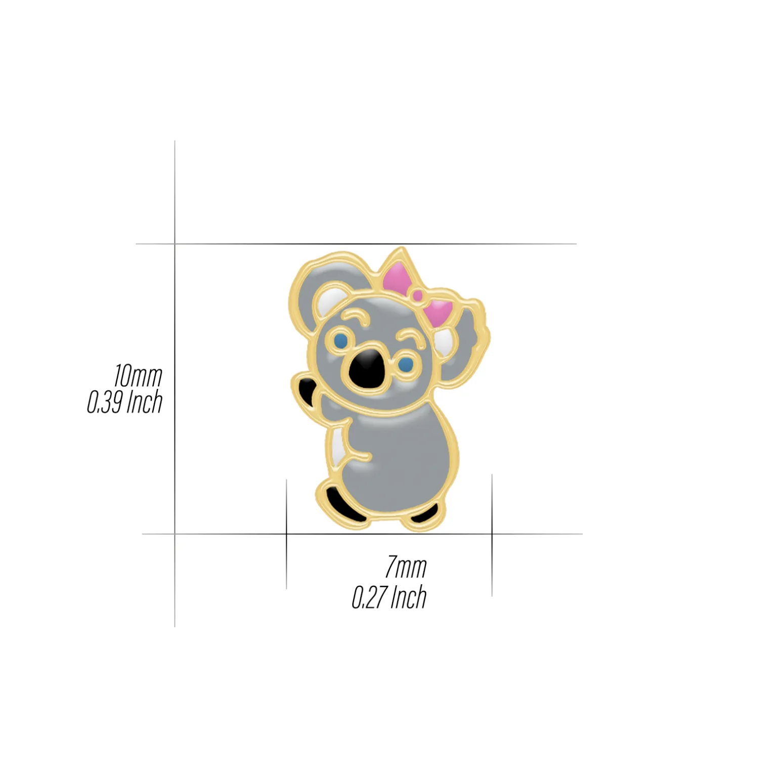 Gold plated oorstekers, koala met roze strik