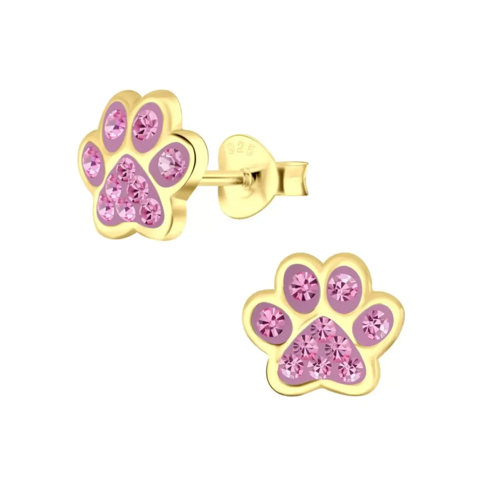 Gold plated oorstekers poot met kristallen