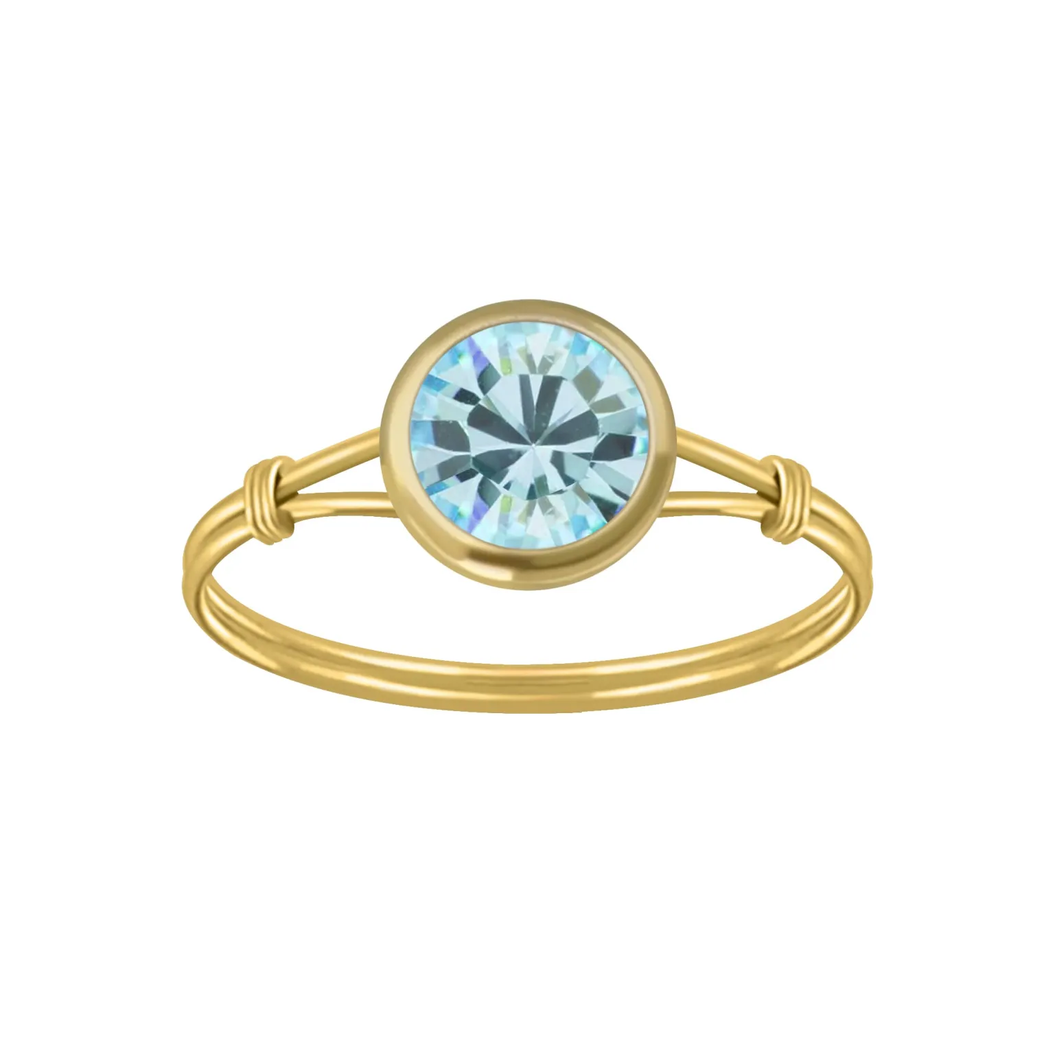 Gold plated ring met aqua kristal