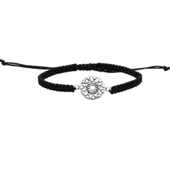Katoenen armband met zilveren mandala, bloem