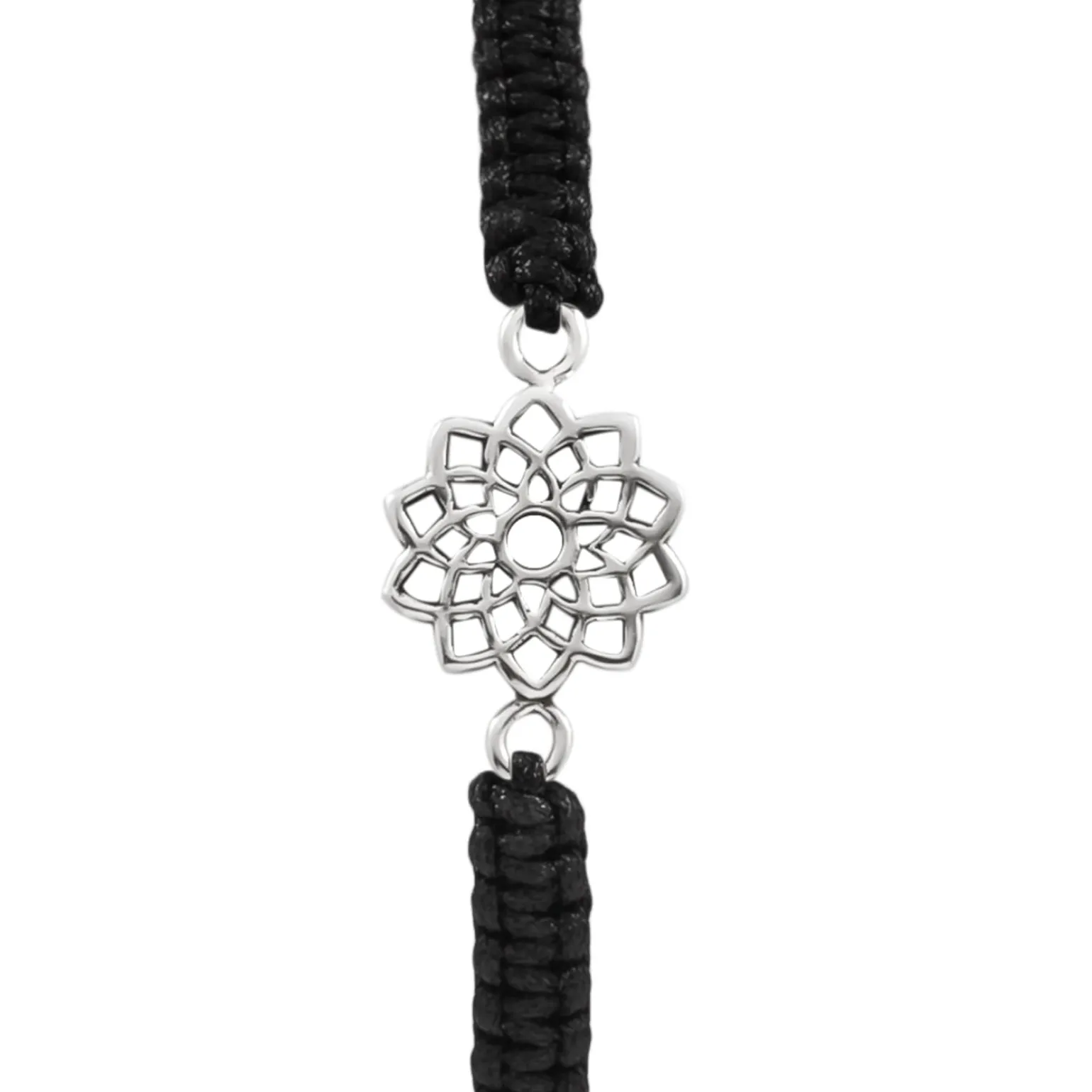 Katoenen armband met zilveren bloem of mandala