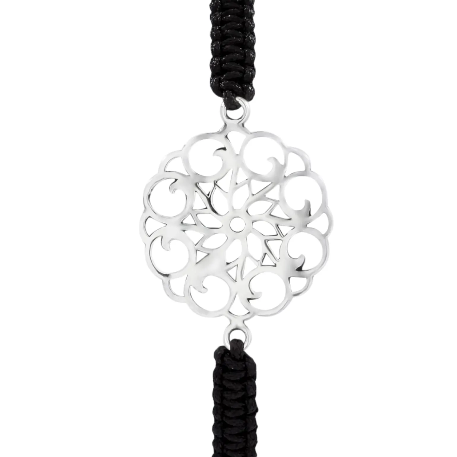 Katoenen armband met zilveren mandala, groot