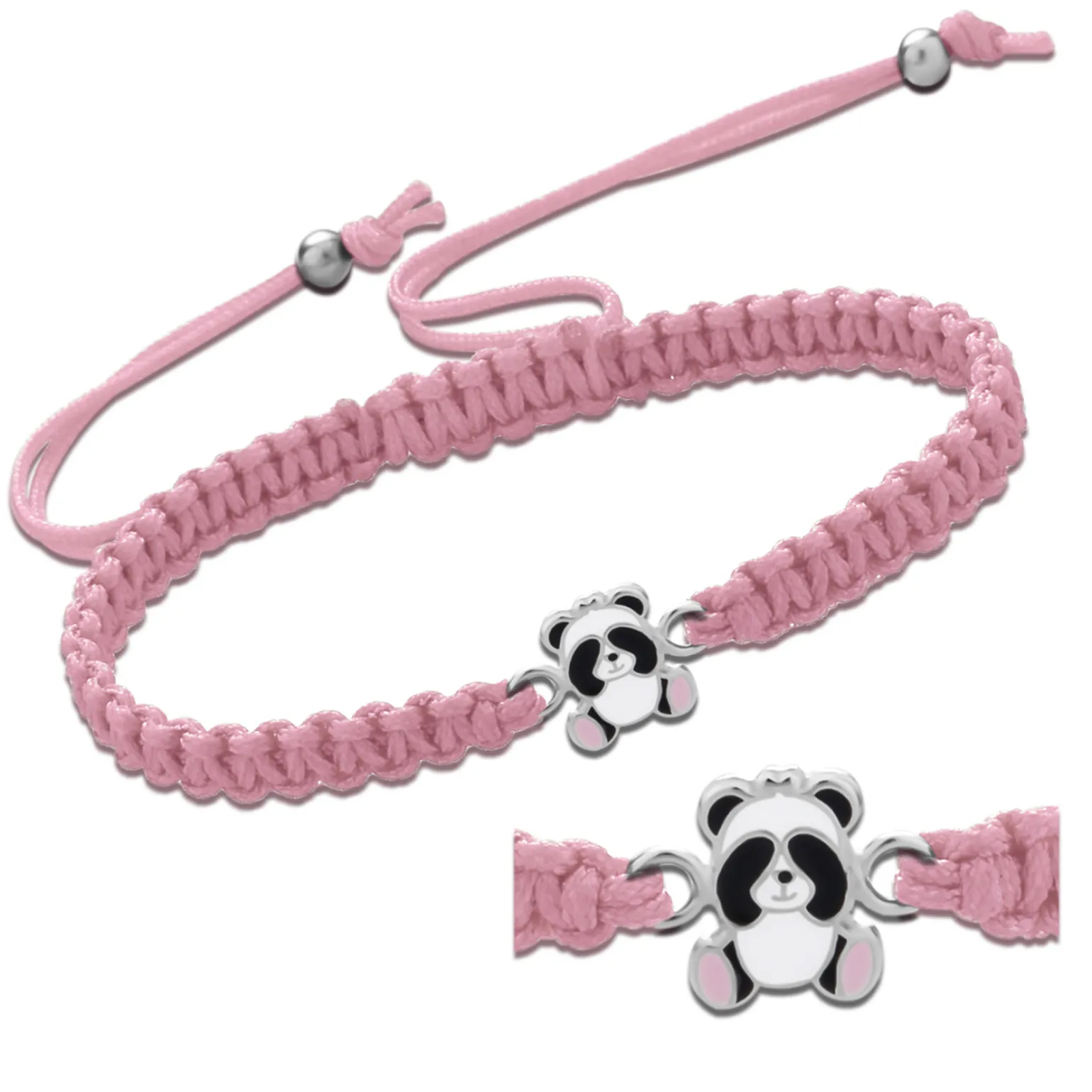 Katoenen armbandje, zilveren panda