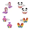 Kinderoorbellen, set van vier oorstekers van zeemeermin, panda donut, cupcake en vlinder