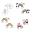 Kinderoorbellen, set van vier oorstekers regenboog, rolschaats en madeliefjes