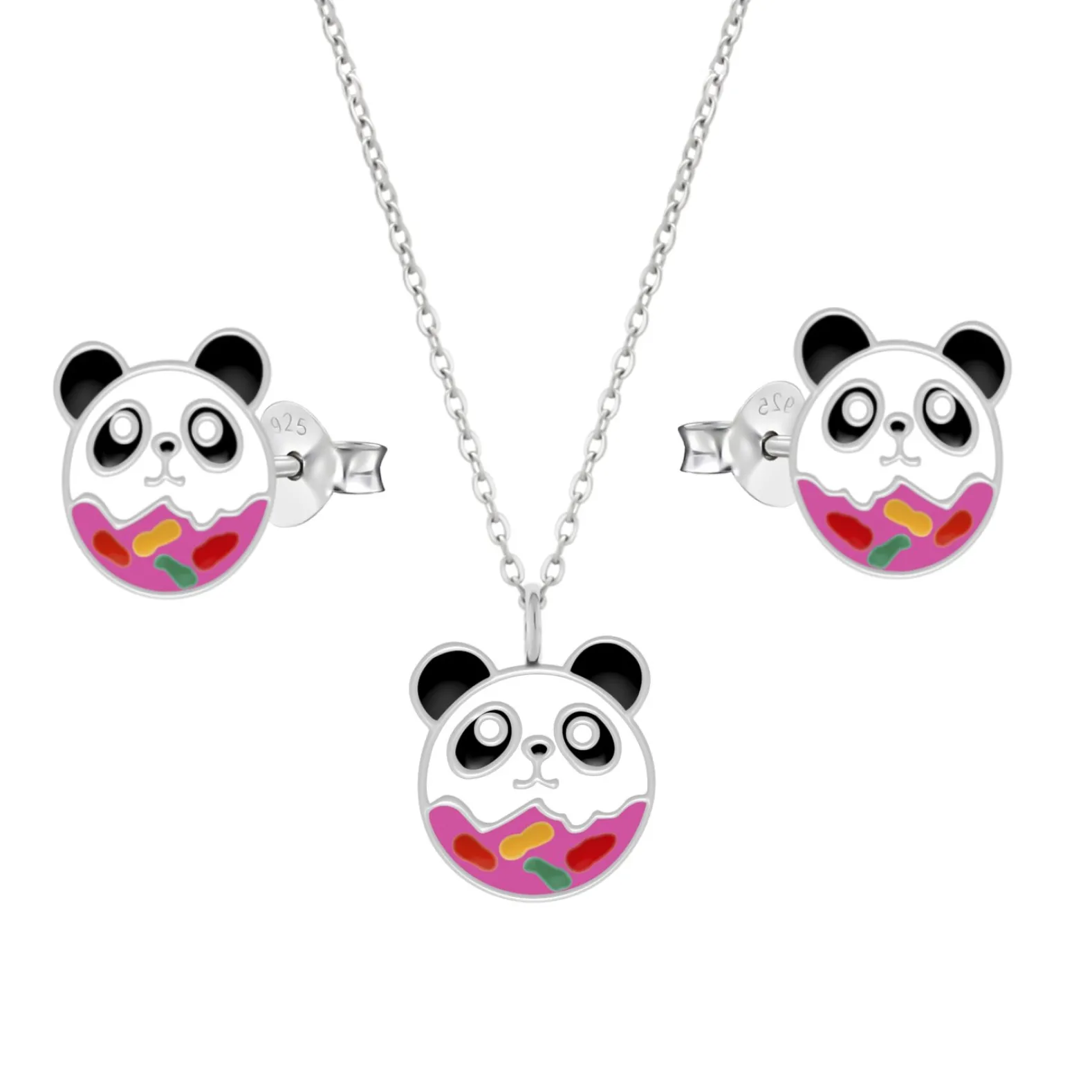 Kindersieraden, set ketting en oorstekers panda donut