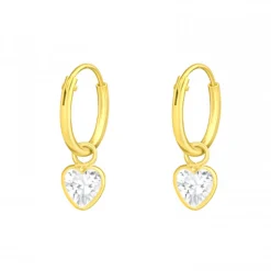 Oorbellen, gold plated oorringen, hart van kristal