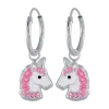 Oorringen met hanger, hoofd van eenhoorn met roze kristallen halsband