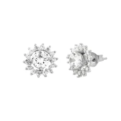 Rhodium plated bloem oorsteker met cubic zirkonia steentjes