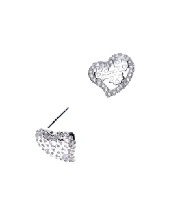 Rhodium plated hartvormige oorsteker met cubic zirkonia steentjes