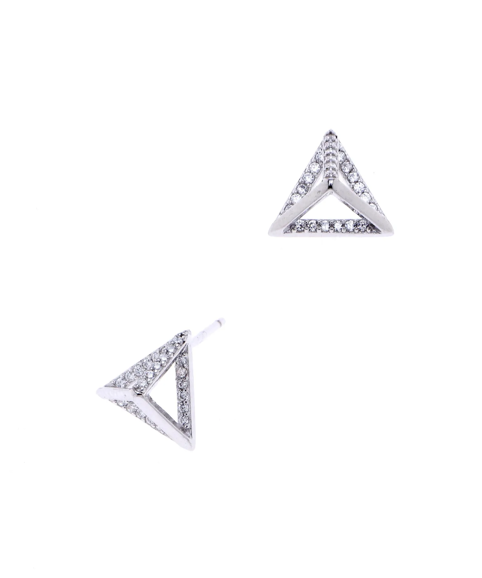 Rhodium plated piramide oorsteker met cubic zirkonia steentjes