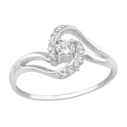 Rhodium plated ring met cubic zirconia stenen, draaivorm