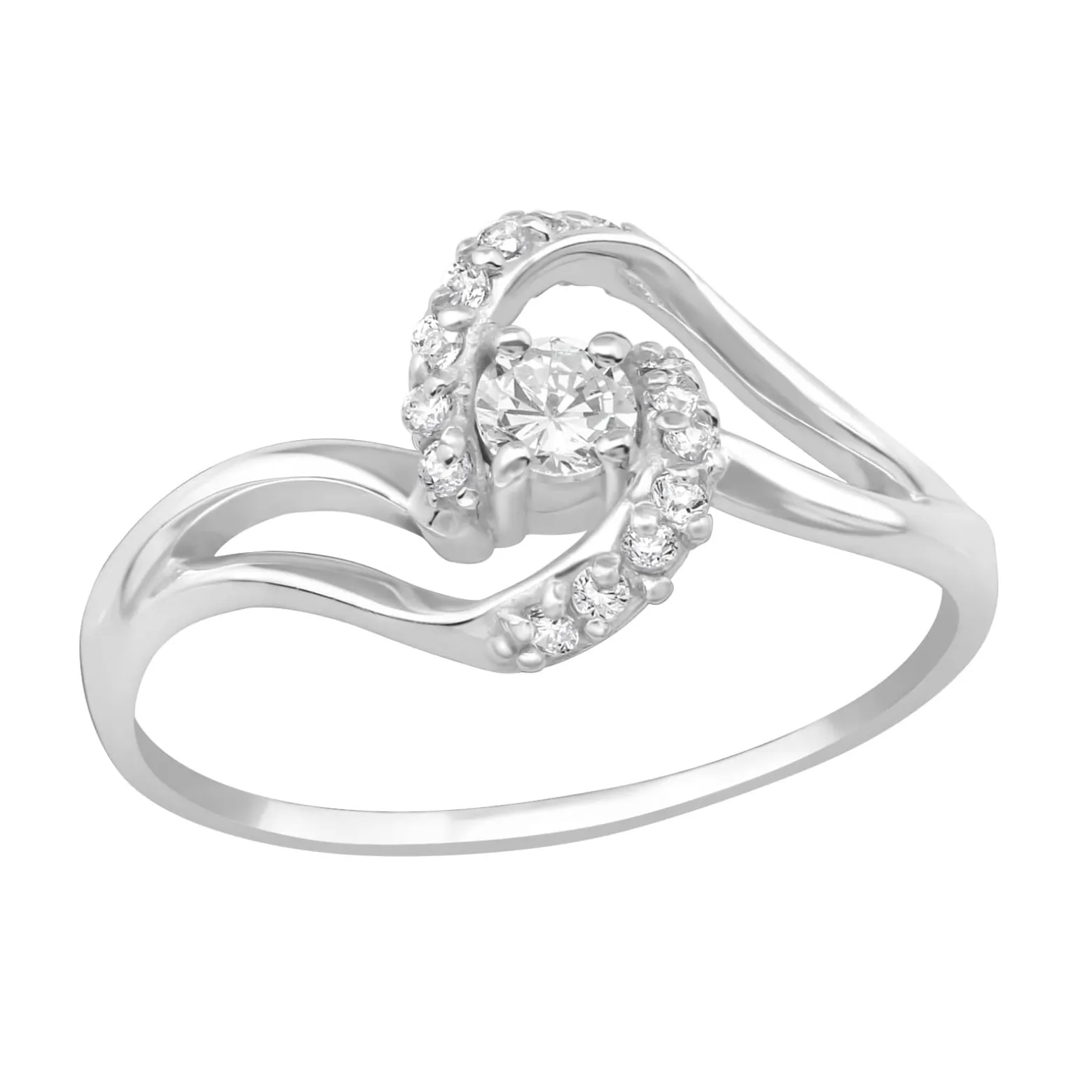 Rhodium plated ring met cubic zirconia stenen, draaivorm