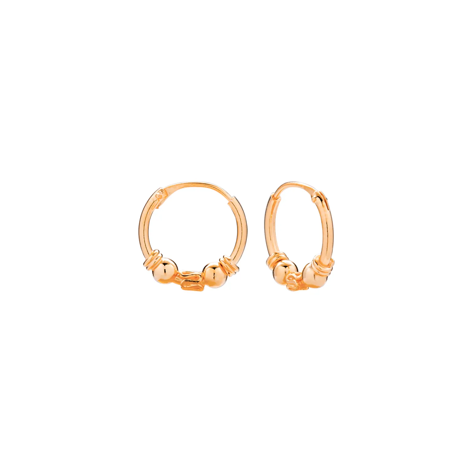 Rose gold plated Bali hoops, bolletjes, slingers