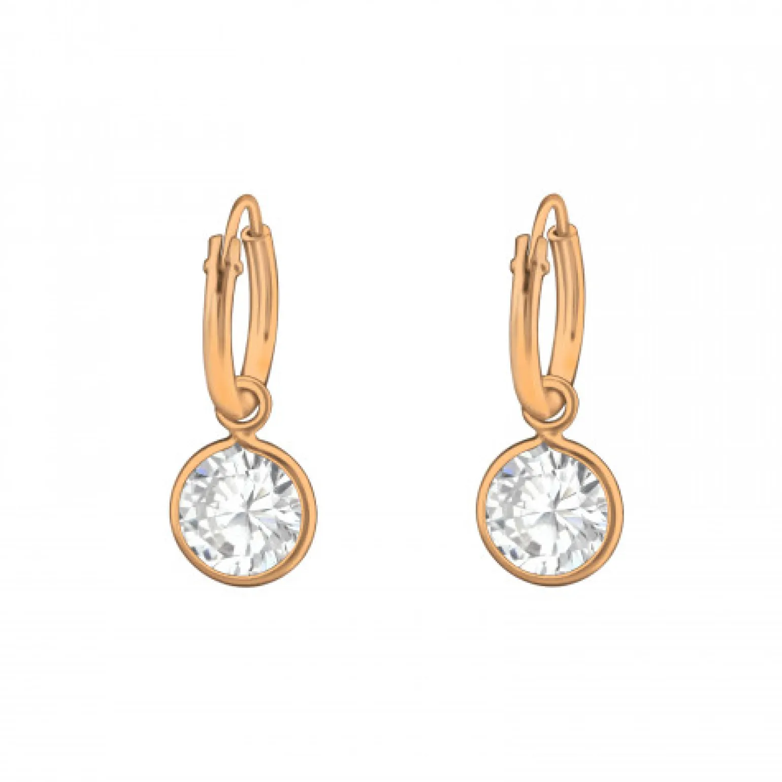 Rose gold plated oorringen met hanger, kristal