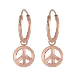 Rose gold plated oorringen met peace teken