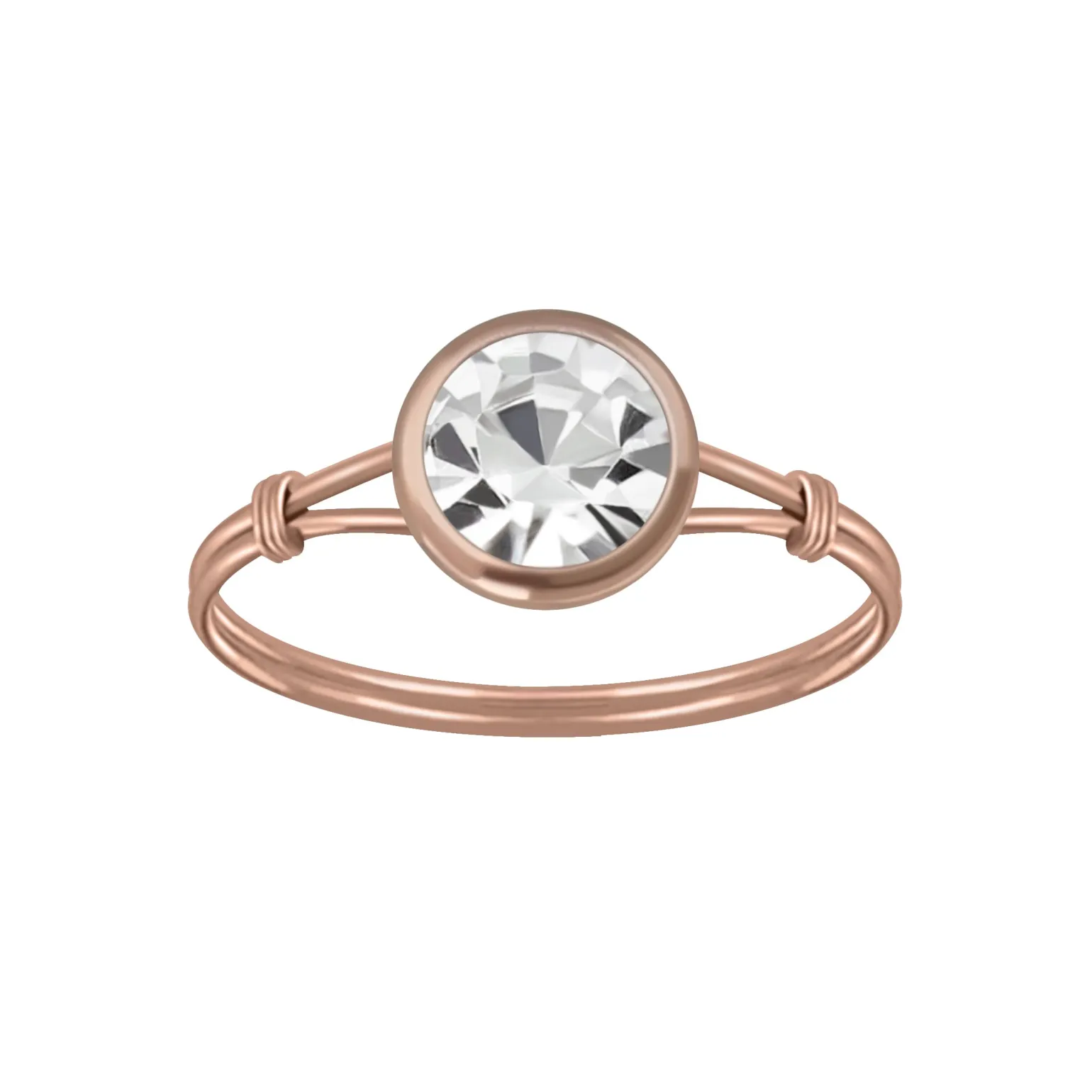 Rose gold plated ring met kleurloos kristal