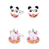 Set van zilveren oorstekers, panda donut en eenhoorn kat in donut
