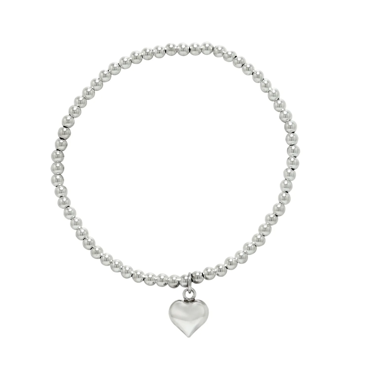 Zilveren armband, bolletjes met hanger, hart