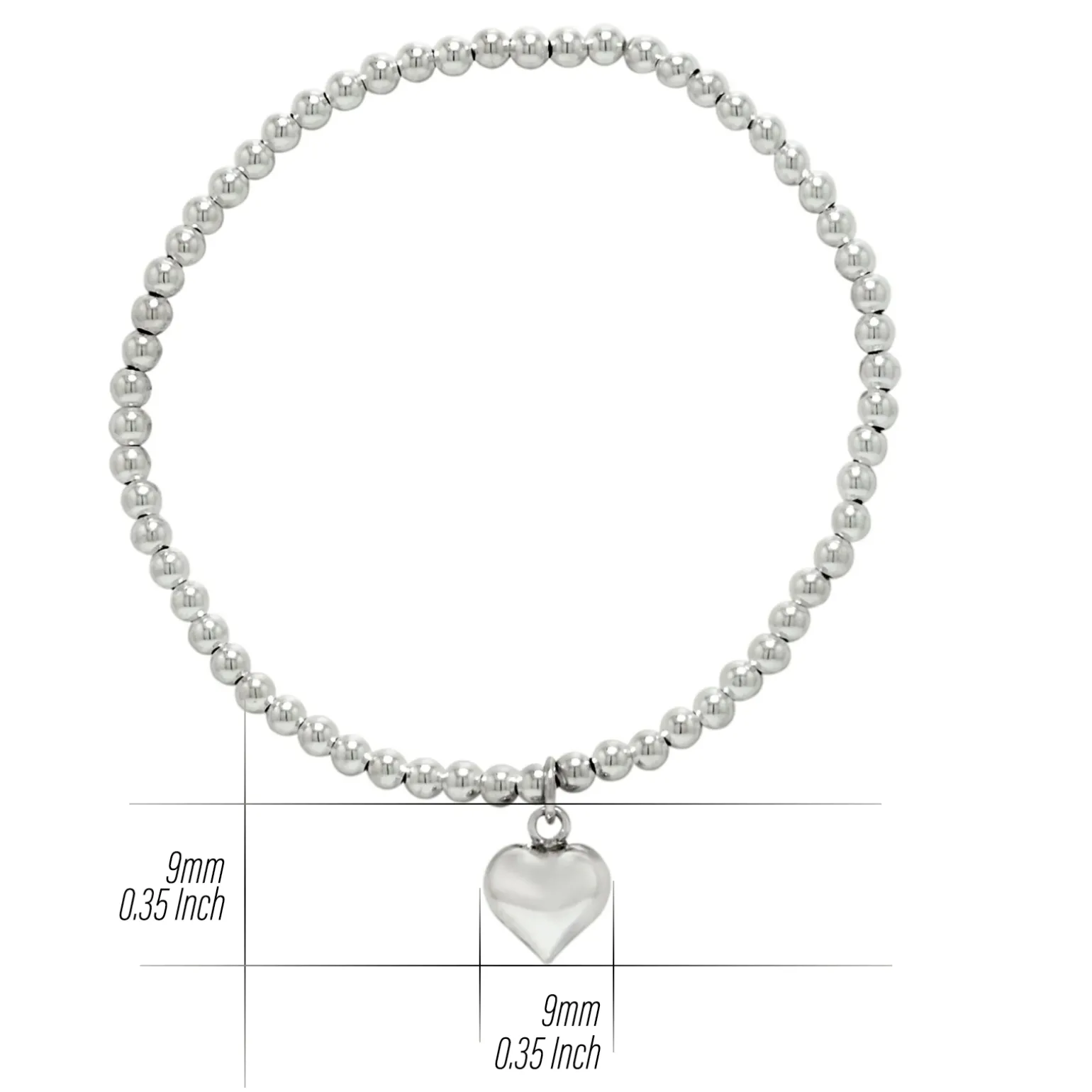 Zilveren armband, bolletjes met hanger, hart