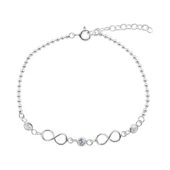 Zilveren armband met bolletjes, infinity teken en kristallen