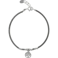 Zilveren armband met hanger, cirkel met levensboom (tree of life)