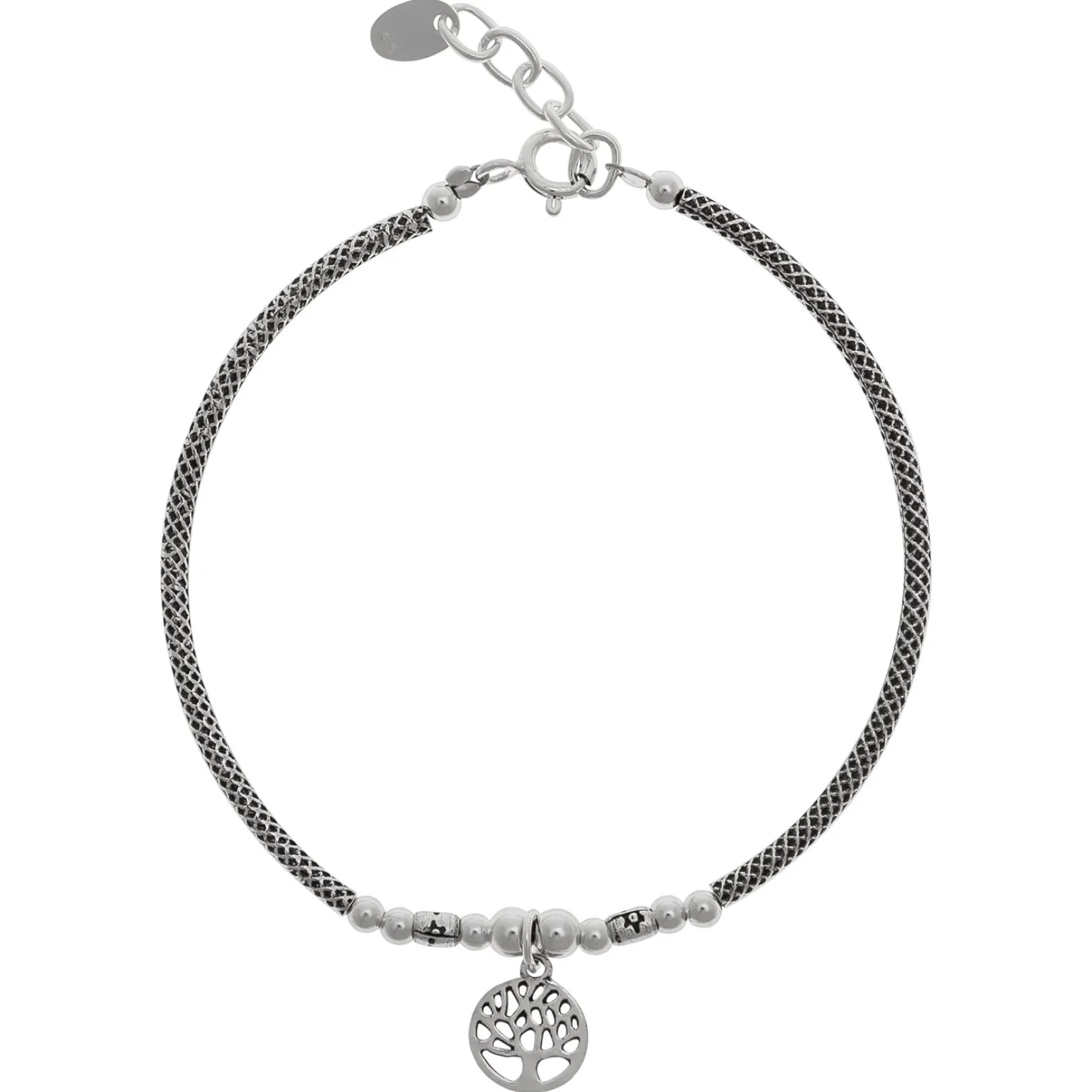 Zilveren armband met hanger, cirkel met levensboom (tree of life)
