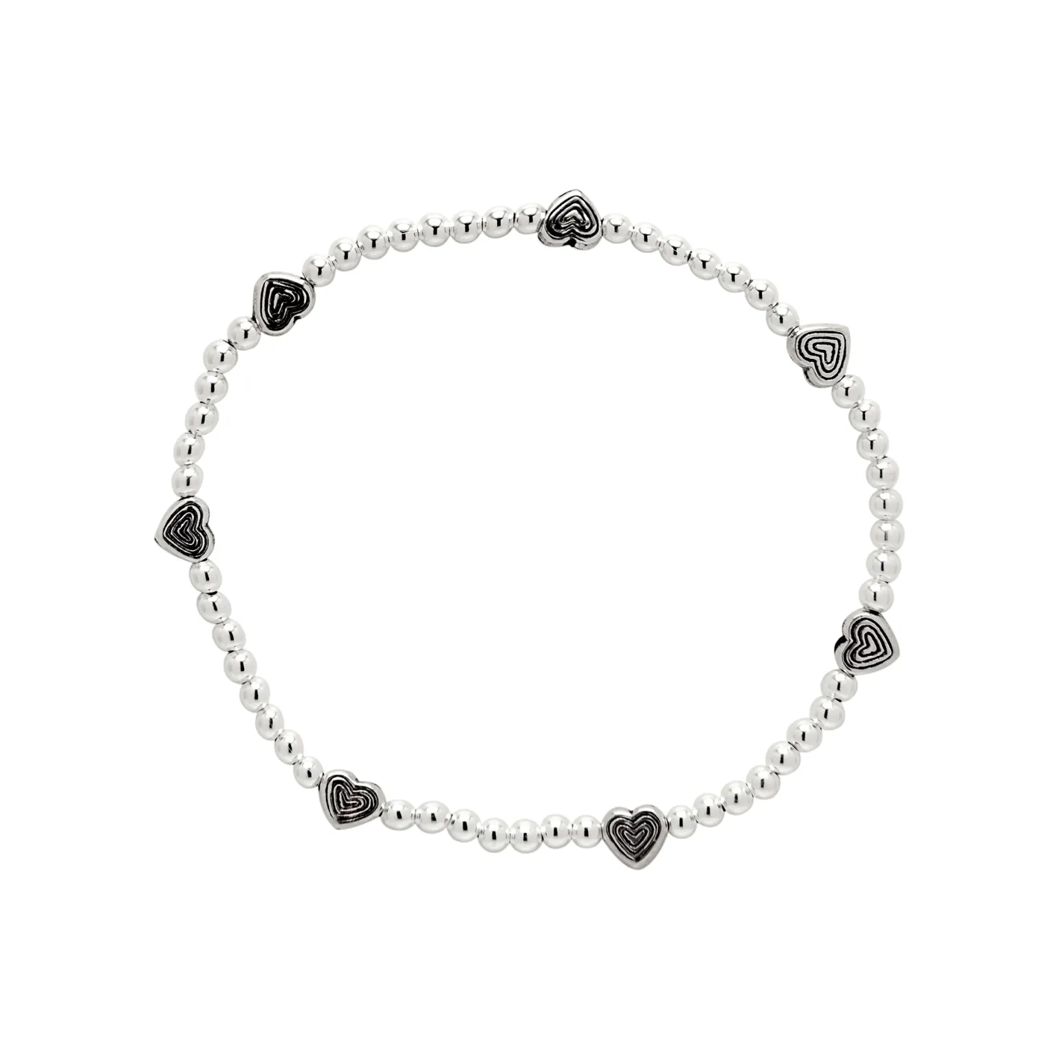 Zilveren armband met kraaltjes en bewerkte hartjes