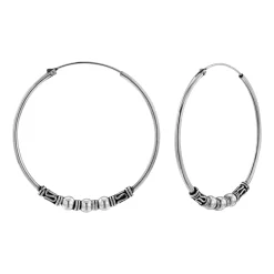 Zilveren Bali hoops, 40 mm, bolletjes